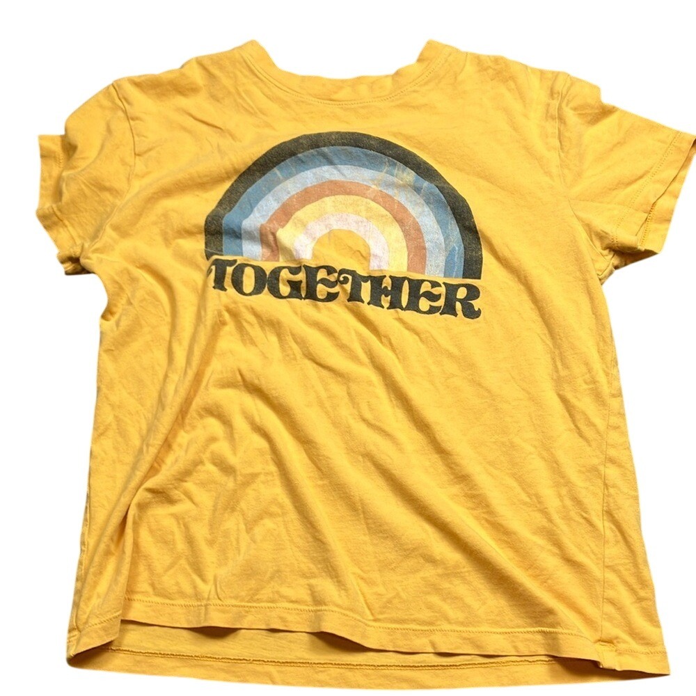 Fifth Sun Women's Yellow Tee with Retro Rainbow Design "Together" Size XS